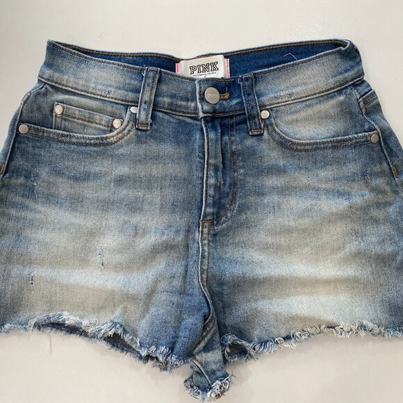 PINK Victoria's Secret Denim Jean Short Shorts Daisy Pocket Size 0 - Picture 4 of 7